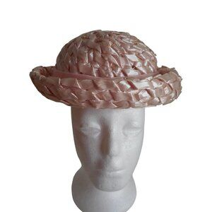 Vintage Pink Bowler Straw Hat Union Label